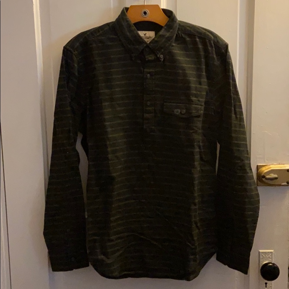 American Eagle Half Button Down Long Sleeve Shirt